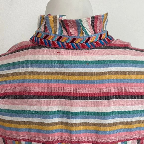Xirena Pink Sunrise Banded Neck Long Sleeve Ruffle Striped Jensen Shirt Size S - Picture 8 of 12